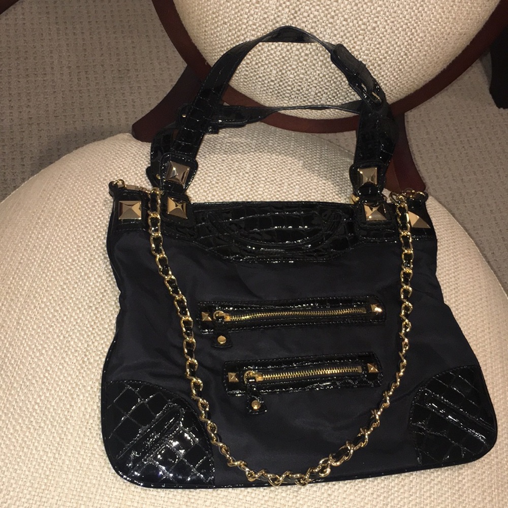 Felix Ray black nylon bag w/ black crocodile
